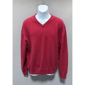 Orvis Sweater Mens L Red Cotton Silk Cashmere V Neck Knit Pullover Soft Preppy